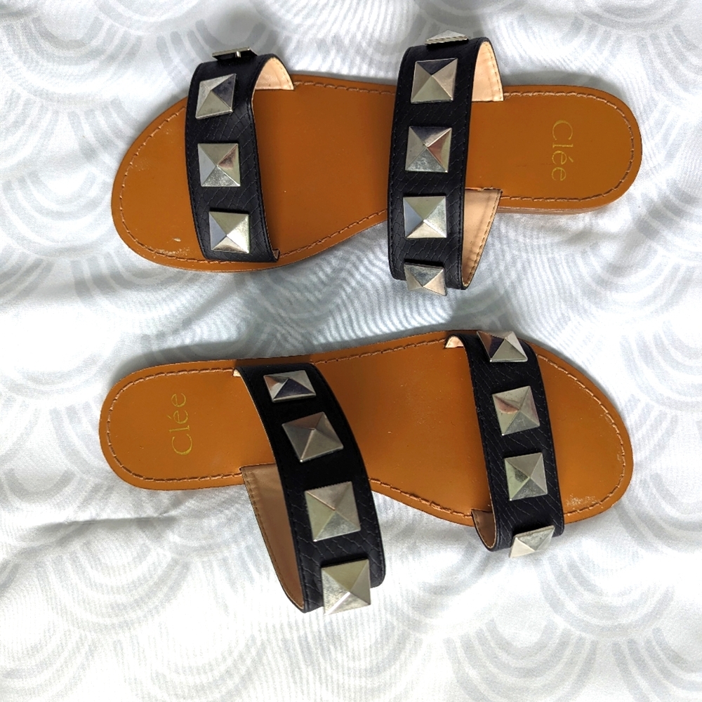 Black and Gold Flat Sandals